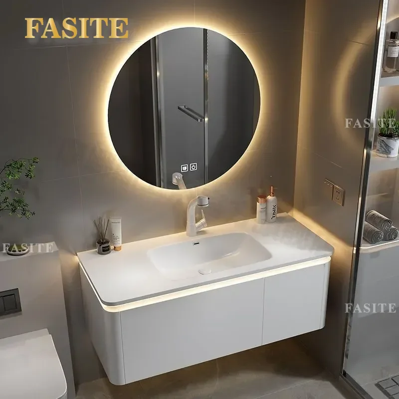 For Bathroom Integrated Basin Vanity Cabinet Wall Mounted Wash Table with Sink Modern Storage Unit Space Saving Waterproof