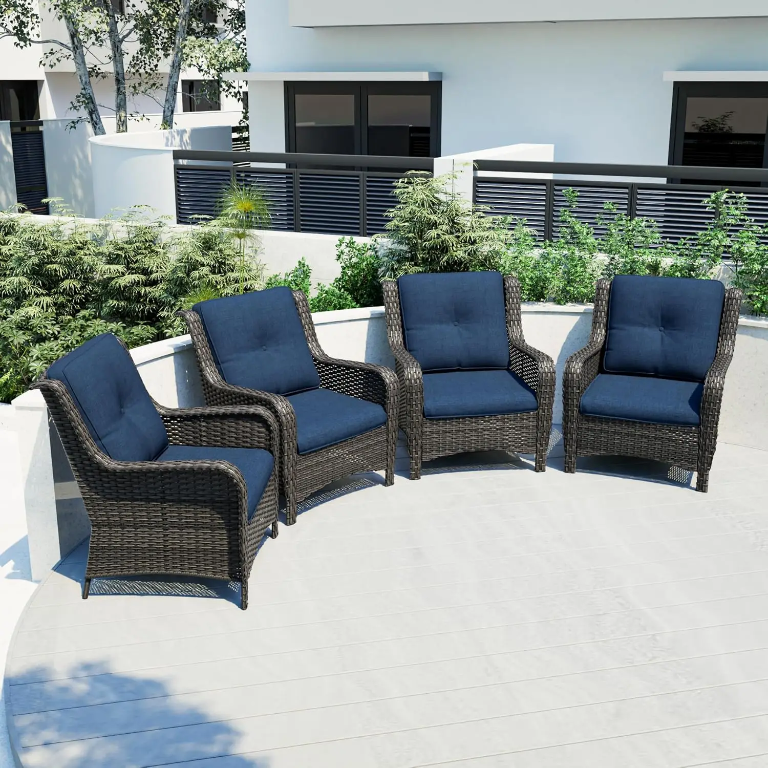 

Outdoor Wicker Chair Rattan Patio Dining Chairs Set of 4 PE Wicker Chairs with 4inch Seat Cushions Outdoor Patio Seating Chair