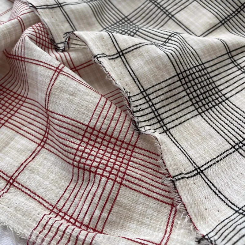 

Ins Style Checkered Cotton Fabric For Shirt Dress Clothing DIY Red Black Fabric