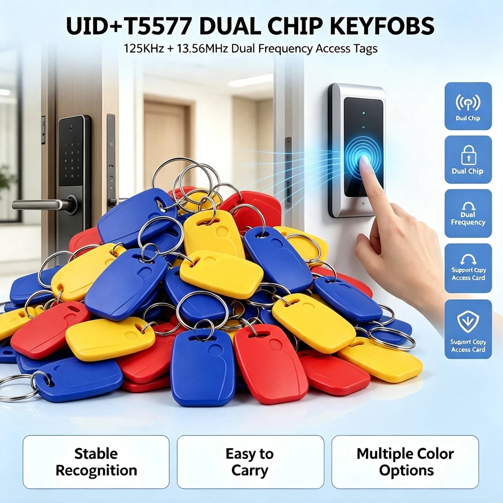 DIXSG Double frequency IC+ID UID Rewritable Composite Key Tags Keyfob (125KHZ EM5200 RFID+13.56MHZ UID Changeable