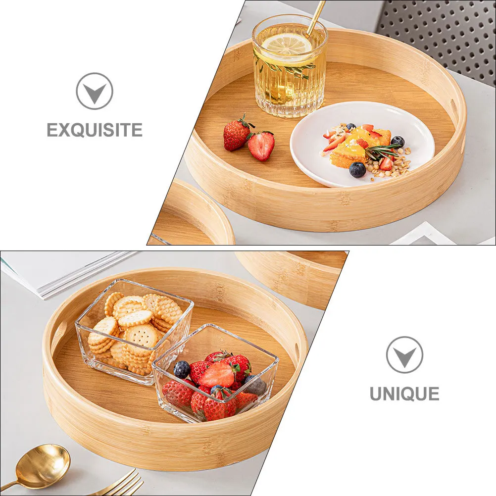 

Round Food Serving Tray Bamboo Material Elegant Design for Party Wedding Restaurant Hotel Gathering Dessert Fruit Bread Snack