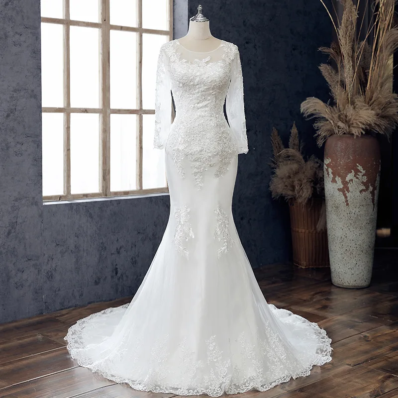 Casamento cauda de peixe primavera emagrecimento renda longa glitter branco floresta coleção cintura estilo princesa vestido de casamento personalizado