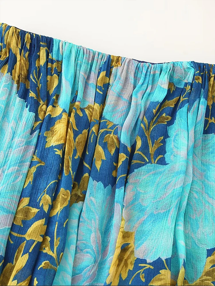 Estilo europeu e americano verão novo design de roupas femininas sentido tubo superior impressão fora do ombro em camadas vestido longo