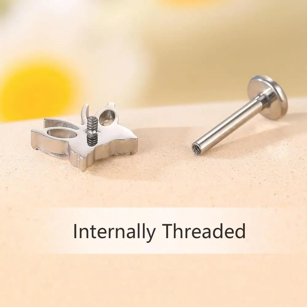 16 جرام G23 التيتانيوم فراشة Labret مونرو الشفاه خواتم ترصيع اللولب الغضروف الزنمة مسمار ثقب المجوهرات
