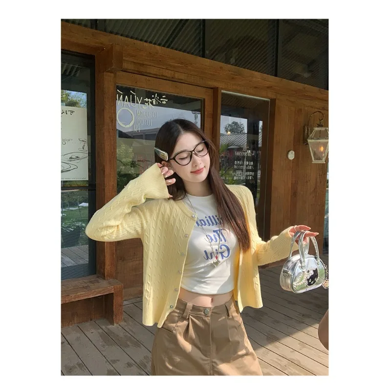 أوائل الخريف س الرقبة المرأة سترة مشغولة من الصوف Vintage سترة بلون الترفيه موضة الخريف المرأة معطف علوي