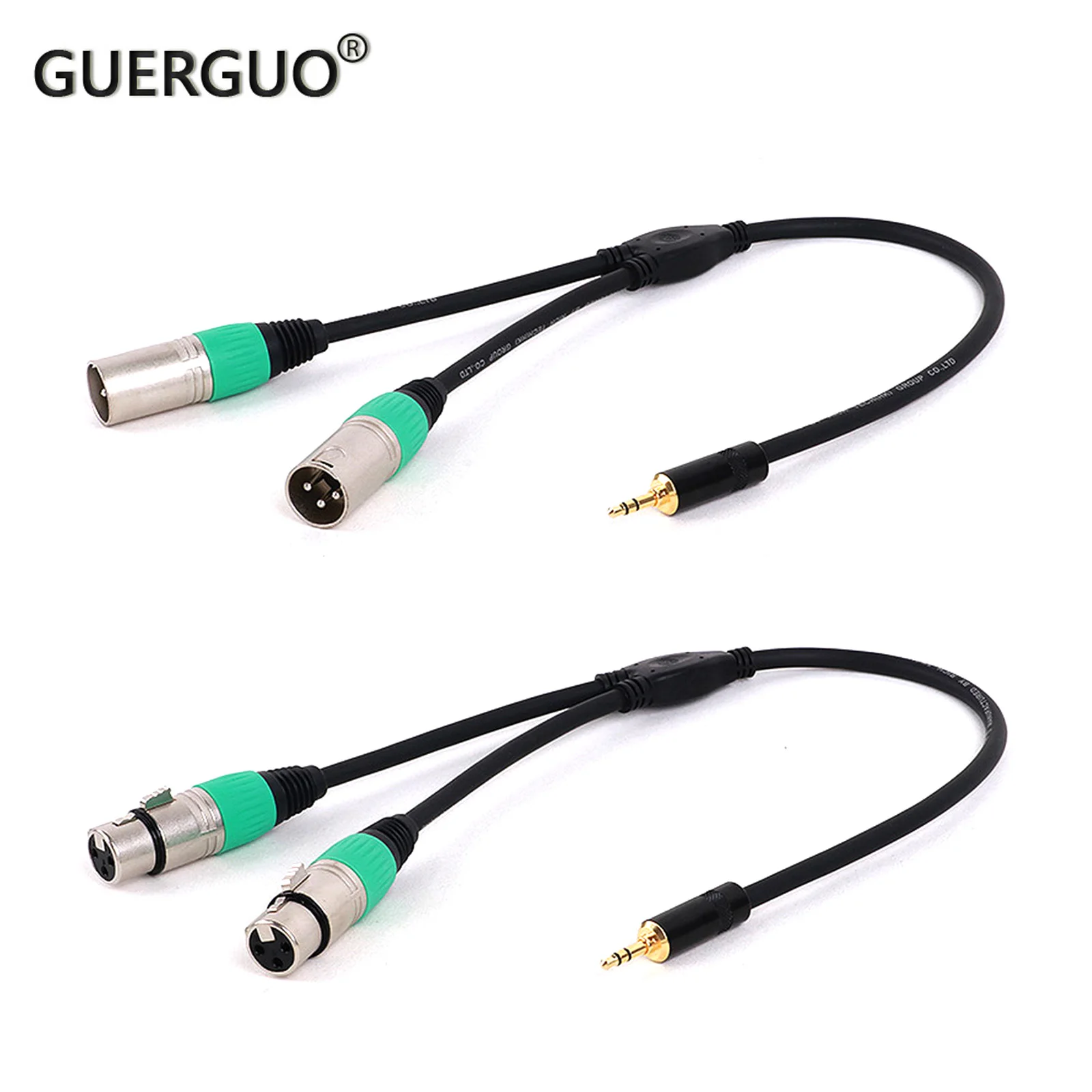 

GuerGuo Multicolor 3.5mm Jake Stereo Male Plug Connector Cable to Dual 3Pin XLR Male/Female Plug For HDTV DVD MP3 0.3M-0.5M