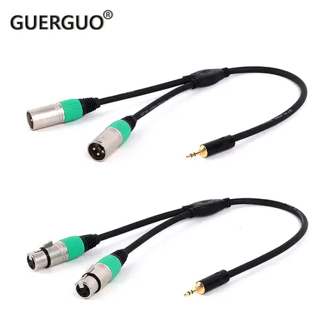 GuerGuo Multicolor 3.5mm Jake Stereo Male Plug Connector Cable to Dual 3Pin XLR Male/Female Plug For HDTV DVD MP3 0.3M-0.5M