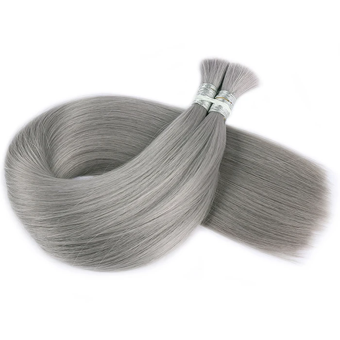 Grey Human Bulk Hair Natural Straight Hair For Braiding 50/100g Per Set Human Braiding Hair Bulk Bundles 12-26 Inches