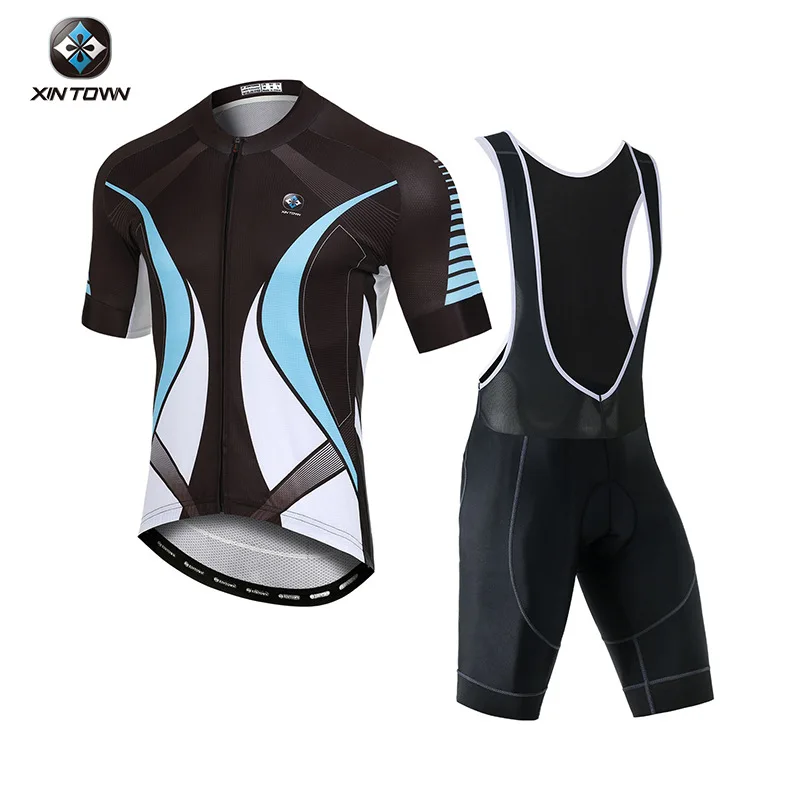 

XINTOWN Blue Engine Style Summer Short Sleeve Cycling Jersey & Bib Shorts Set