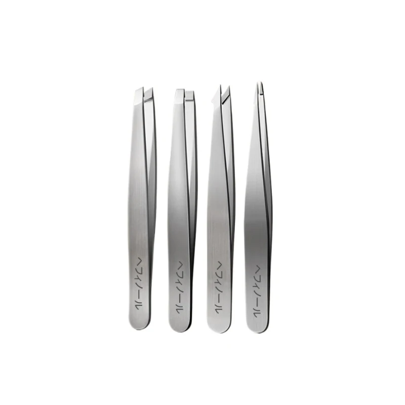 Ensemble de pincettes à sourcils argentées en acier inoxydable, ensemble d'outils de beauté professionnels pour la croissance intérieure des poils du visage, 4 pièces