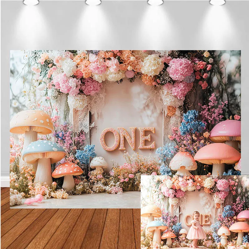LS Photography Backdrop First Flower Arch Mushroom Decor Birthday Cake Smash Baby Shower Kids Adult Portrait Photo Background