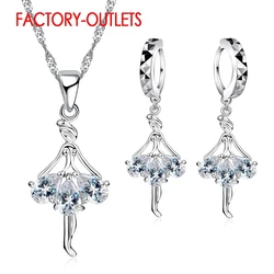 Genuine 925 Sterling Silver Bridal Jewelry Sets Cute Dancing Girl Shape CZ Crystal Women Girls Engagement Anniversary Wholesale