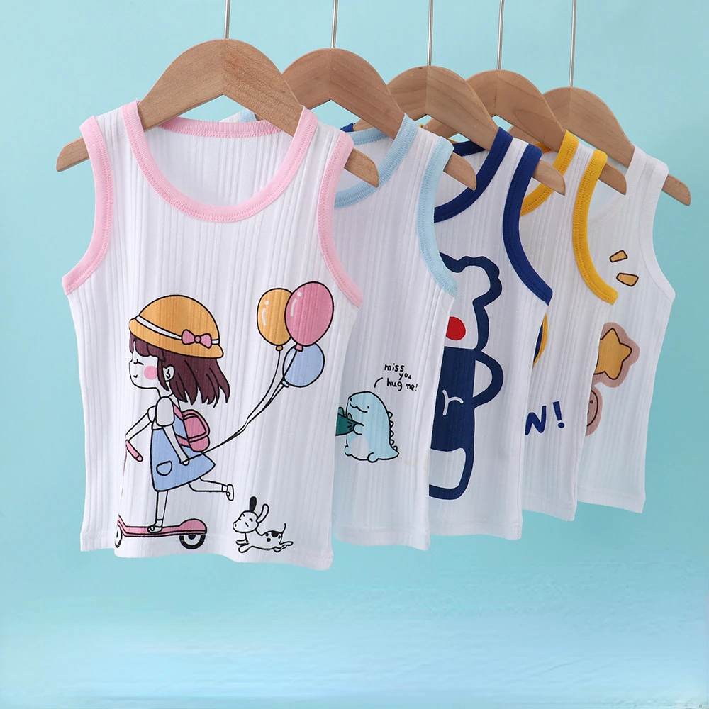 Baby Girls Boys Tank Tops Kids Cartoon Print Sleeveless Vest 2024 Summer  Top Tees Children\'s Undershirt Clothing Casual