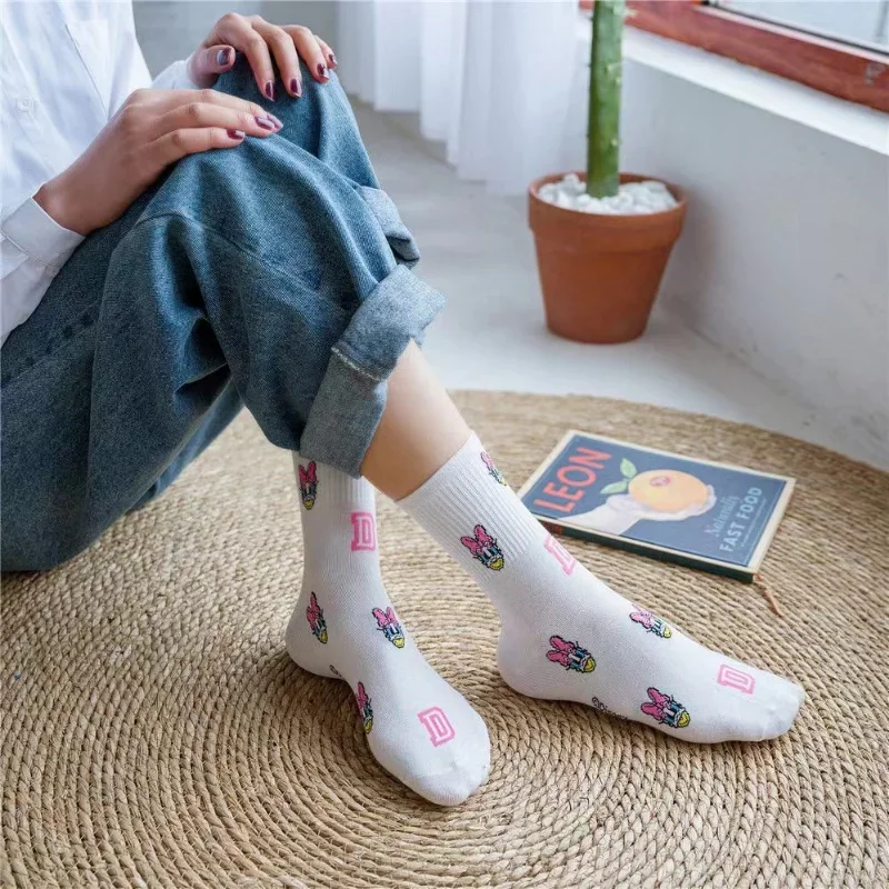 ديزني ميكي ماوس النساء الجوارب الكرتون طباعة فتاة الرياضة الجوارب الطويلة موضة تنفس عادية سكيت جورب الإناث الجوارب هدية #3