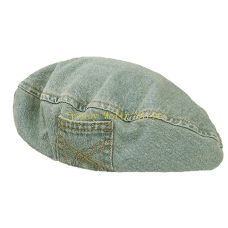 N5KB Fashion Sun Hat Teens Girls Denims قبعة بيريه قبعة ناعمة مقاومة للرياح غطاء الرأس