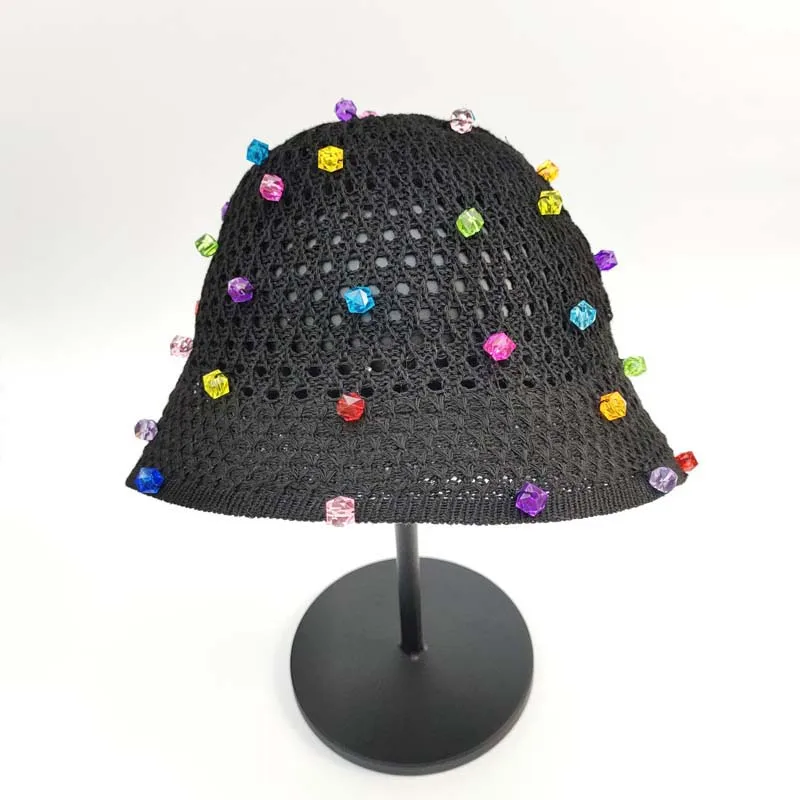 Pearl Women Colourful Fashion Summer Dome Hats Luxury Rhinestones Crystal Shine Knitted Hat Outdoor Warm Female Hat Cap Beanies