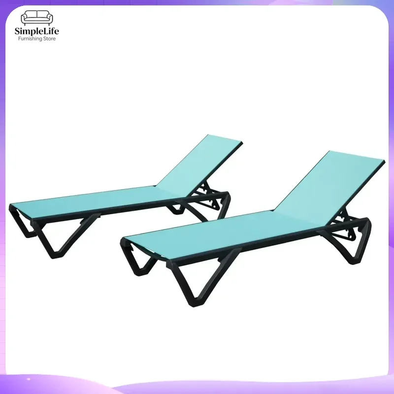 Outdoor Aluminum Plastic Recliner Chair 5 Position Adjustable Backrest All Weather Patio Lounge Chair for Garden Balcony Deck