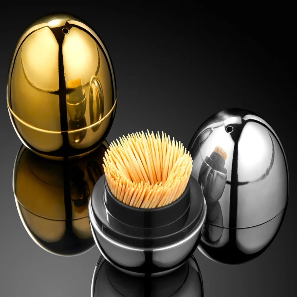 Toothpicks Holder Stainless Steel Egg Shaped Toothpick-Dispenser Tooth Picks Container For Kitchen Table Accessories