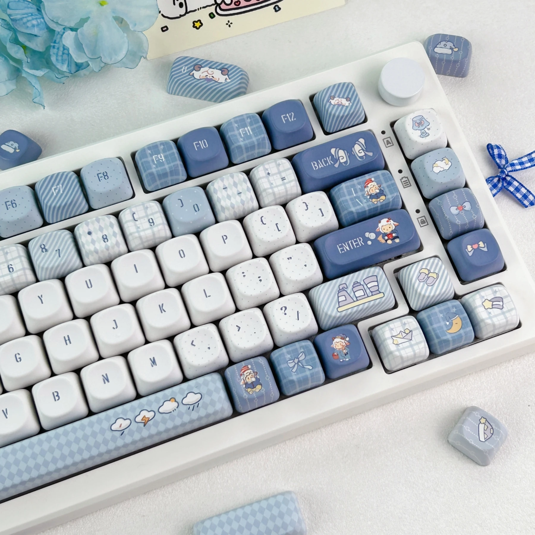 MAIMOOO Goodnight Lamb Keycap Korean Russian MOA Cherry Profile PBT Custom Blue Cute Little Sheep Keycap for Mechanical Keyboard