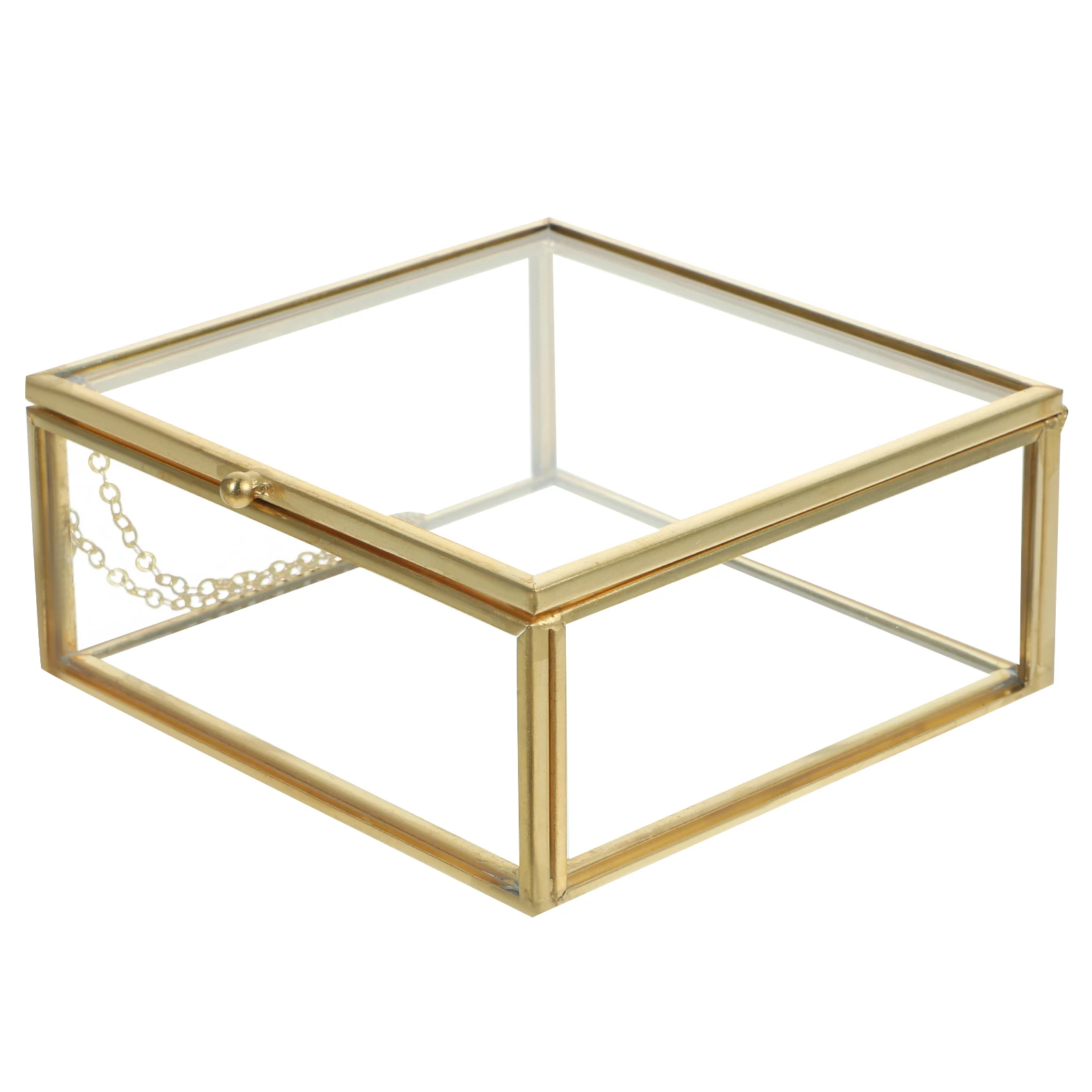 

Jewelry Storage Box Container Organizer Clear Lid Lidded Glass Case Rack Holders Golden
