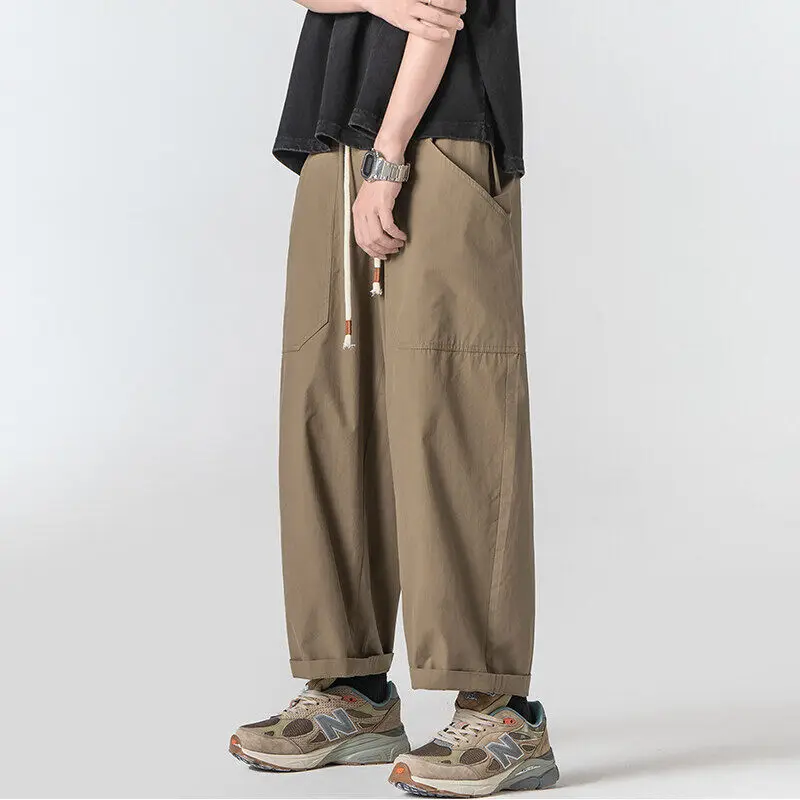 Summer Cotton Casual Pants Men Oversized Wide Leg Pants Men Japanese Streetwear Hip-hop Loose Straight Pants Men Trousers M-3XL