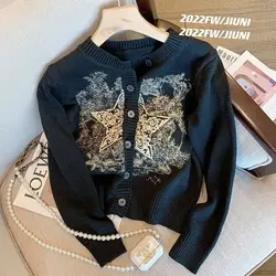 Spring  Autumn Women's Embroidered Knitted Cardigan Sweater Coat