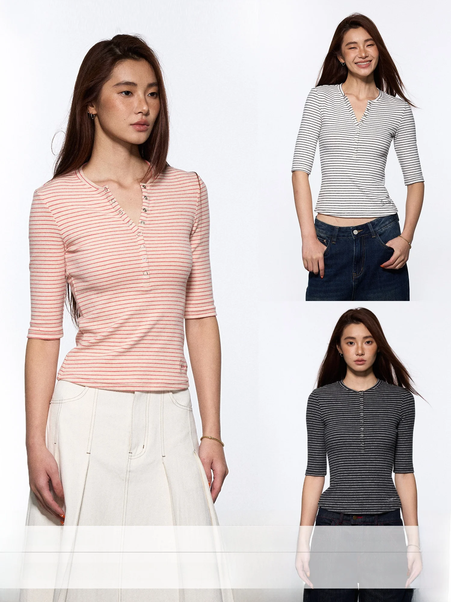 

Gowirel Ранняя осень Brued Хлопковая полоска с воротником Генри, высокоэластичная облегающая футболка с воротником-стойкой, мягкая и удобная футболка...