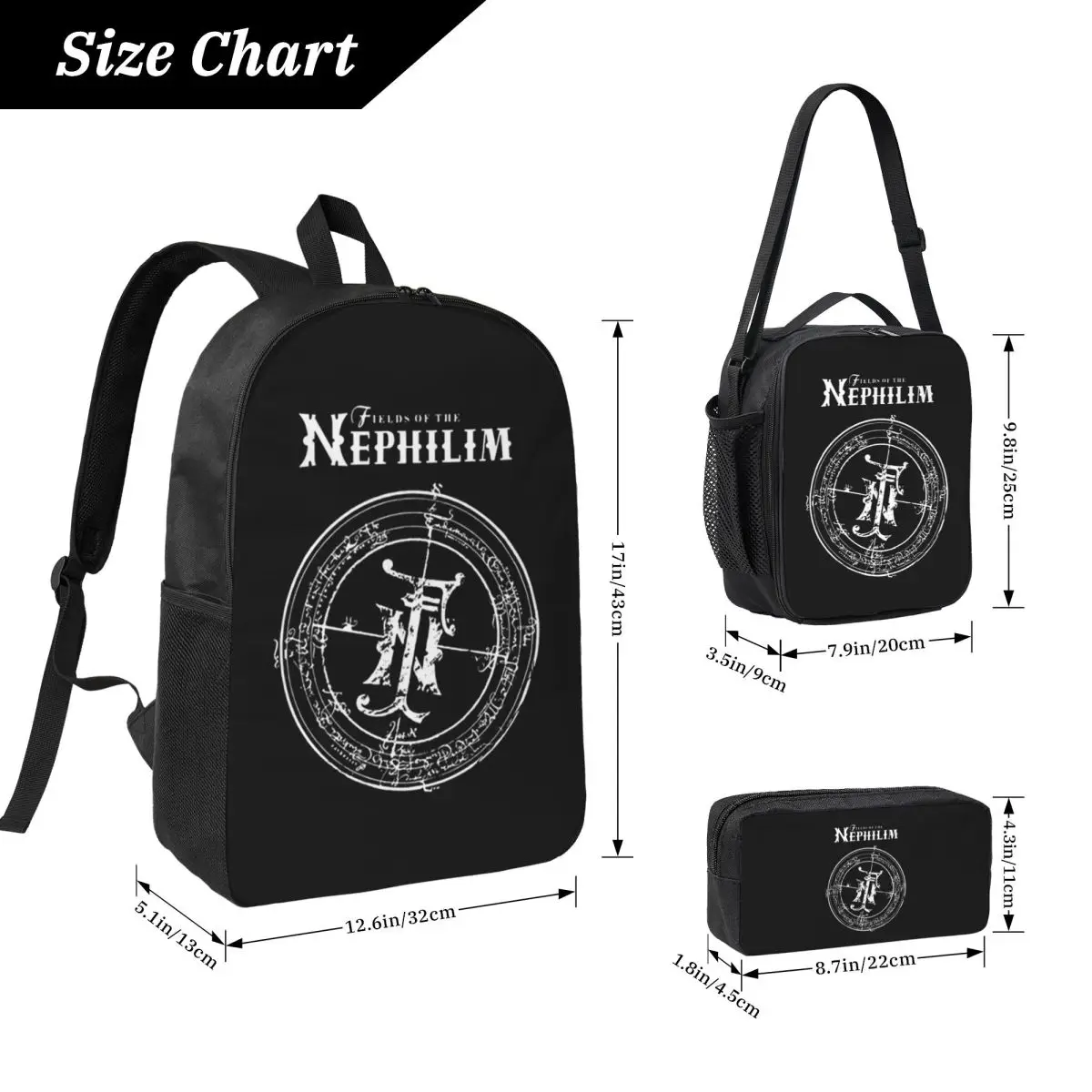 Fields Of The Nephilim Backpack Student Boys Girls BookBag School Bag Laptop Shoulder Bags 3ps Insulated Lunch Bag Pencil Case
