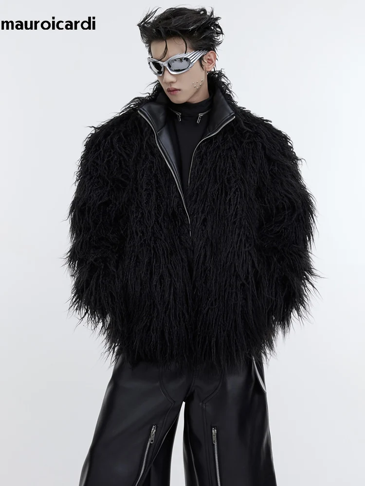 Mauroi cardi Winter kurz weiß dick warm zottelig haarig weich faux mongolischen Pelzmantel Männer hochwertige Luxus flauschige Jacke