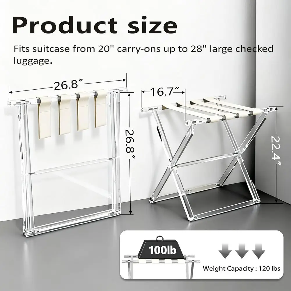 Portapacchi pieghevole con cinturino in pelle da 120 libbre: ideale per stanze degli ospiti, camere da letto e hotel (Beige)