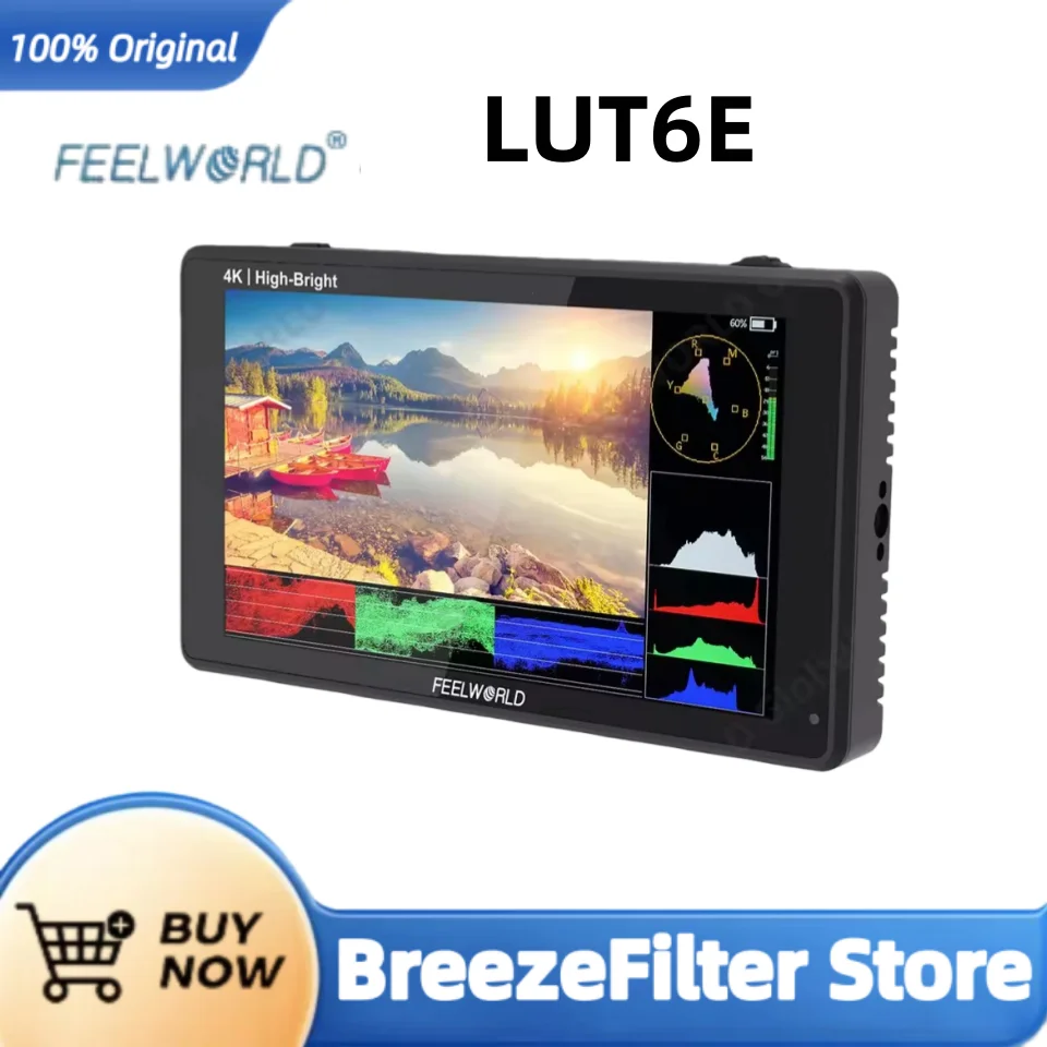 

FEELWORLD LUT6E Touch Screen DSLR Camera Field Monitor, 6" 1600 nits, 3D LUT, Full HD1920x1080IPS for Gimbal Rig, Youtube