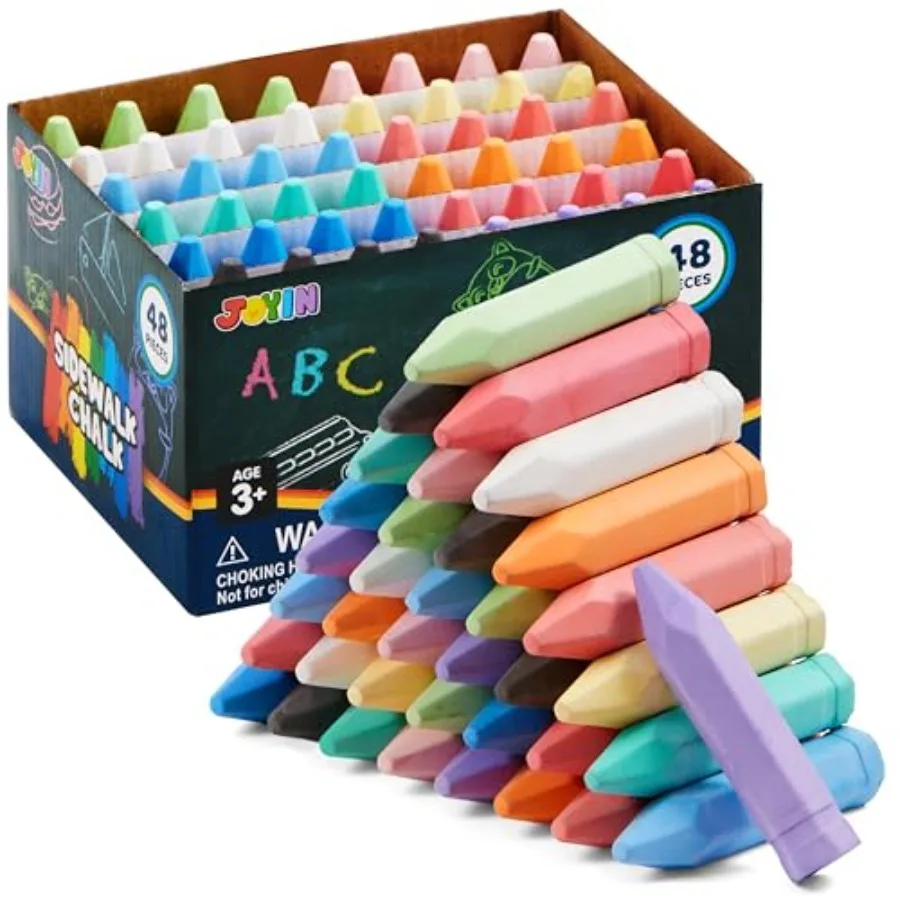 

48 PCS Cone Shaped Washable Sidewalk Chalks Set, 12 Colors, Non-Toxic Jumbo Chalk Set for Art Play, Sidewalk Colored Outside Wa
