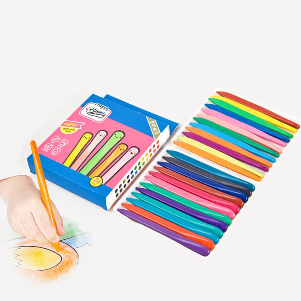 

24 Colorful Crayons Set Washable Traiangle Crayon Kids Stationery Home School Coloring Creative Thinking Skills