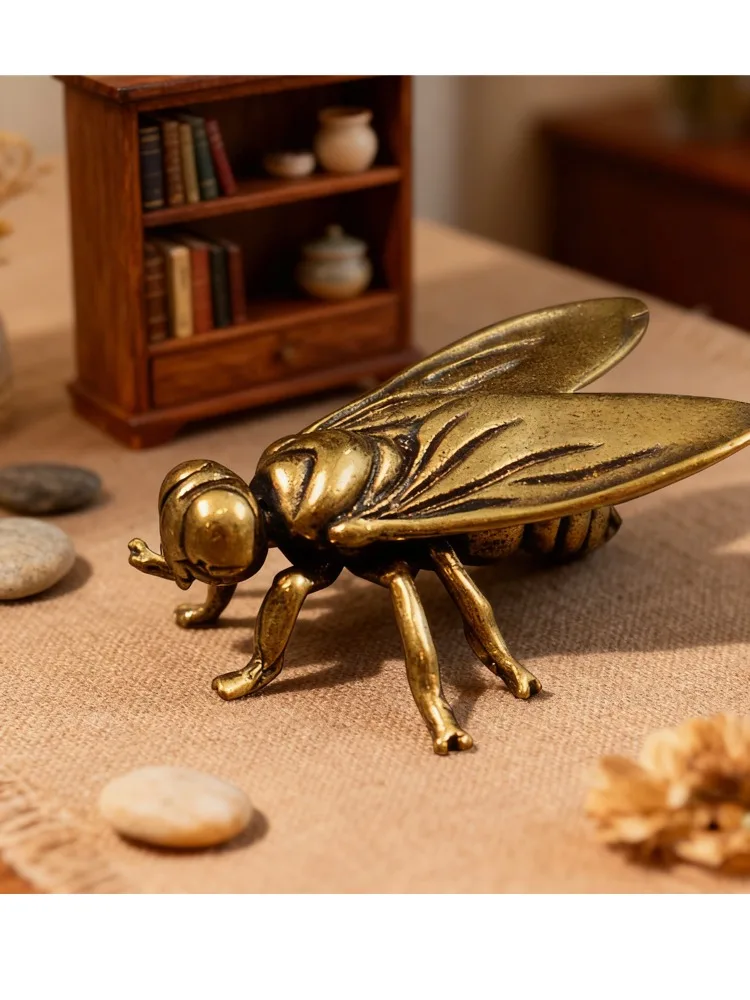Figura Decorativa de Insecto de Metal, Miniatura de Mosca de Latón para Decoración de Escritorio de Oficina u Hogar, Estatua de Insecto Vintage