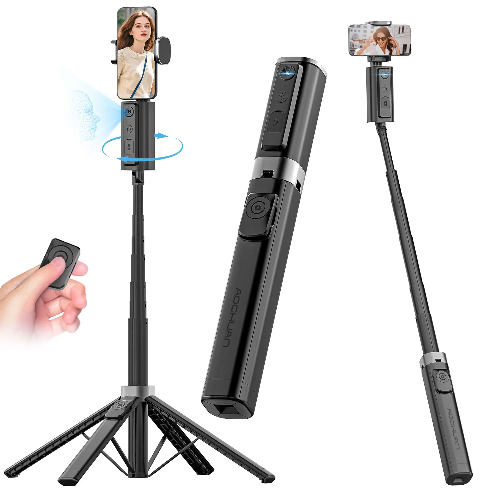 

AOCHUAN M3 Facial Tracking Ai Tripod 360° Rotating shooting Smartphone Hidden AI Tripod Handheld Selfie Stick Built in extension