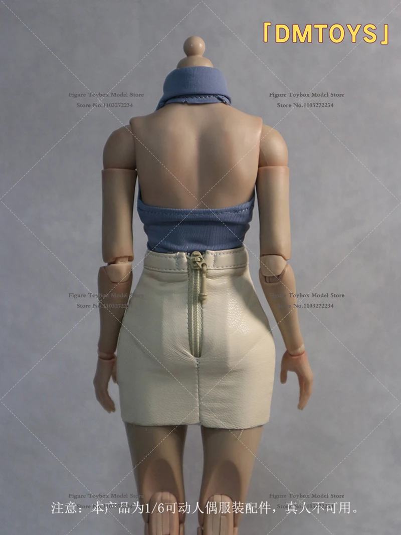 DMTOYS 1/6 Vrouwelijke Action Figure Mouwloos T-shirt Gerimpeld Ontwerp Korte Lederen Korte Rok Kleding Accessoire Voor 12 "Body