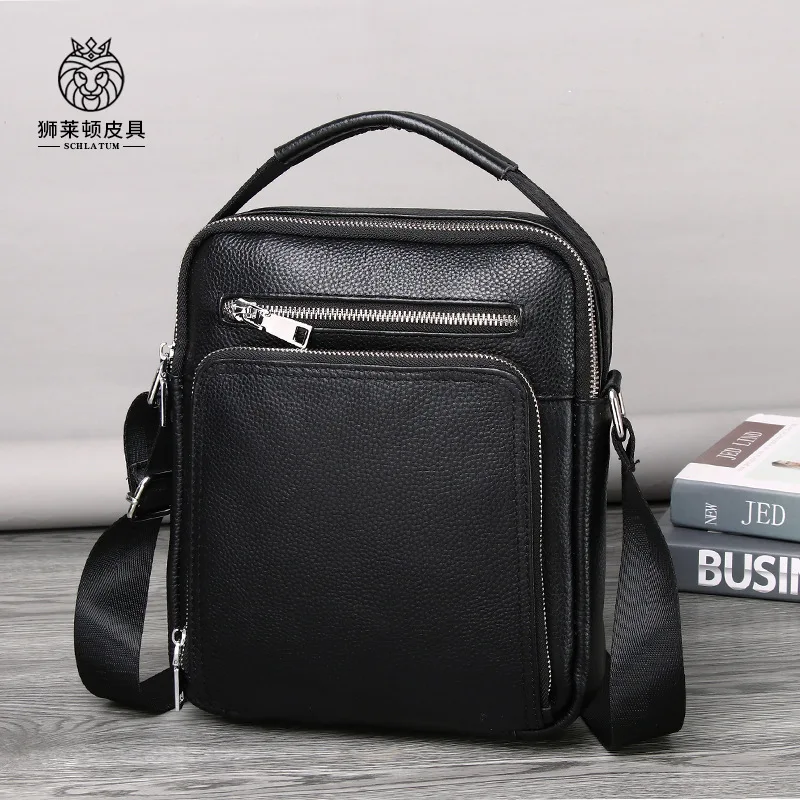 

Top-grain cowhide men's single-shoulder bag, simple men's style, crossbody leather men's large capacity