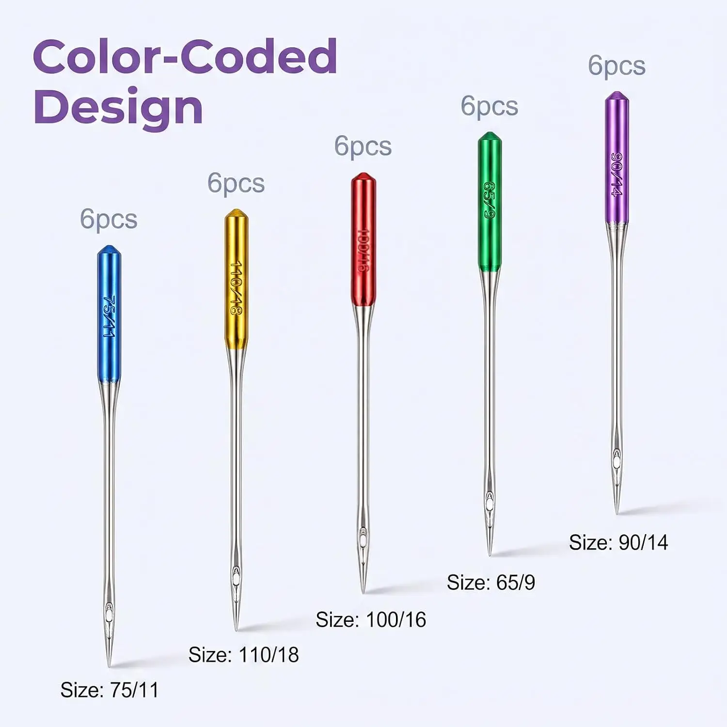 Sewing Machine Needles 30 Pcs Universal Regular Point Sizes 65/9 75/11 90/14 100/16 110/18 Compatible Home Sewing Machines