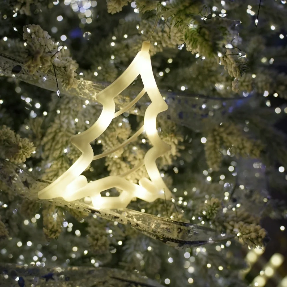LED Christmas Window Suction Cup Lights Snowflake Bell Star Tree Reindeer Hanging Lamp for Glass Door Shop Display Decoration