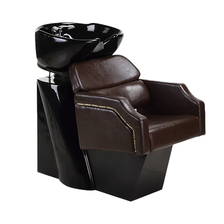 

Retro Style Salon Furniture Shampoo Bowls Station Sink and Chair Barbershop Electric Massage Shampoo Chairs