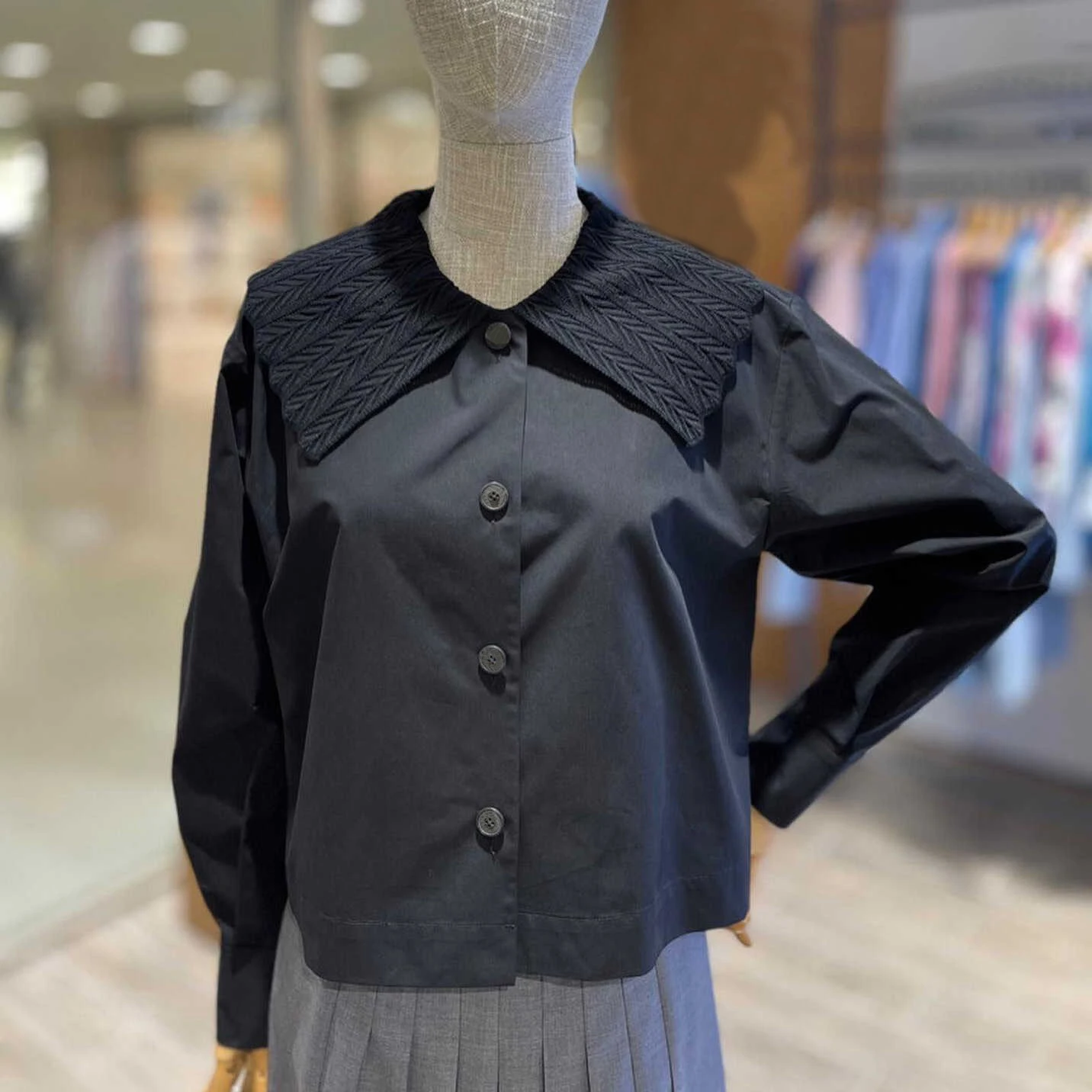 

Женский вязаный лоскутный кукольный воротник ort Sve Long irt Street Sle Straight Cut Cotton irt Pure Color на пуговицах