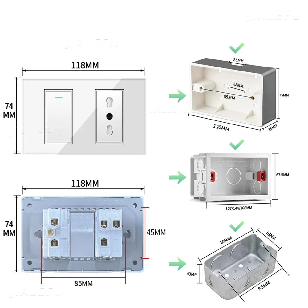 Tempered Glass Two-panel Italian Standard Socket Blank Switch Socket White, Gray, Black, Gold Four Colors Available
