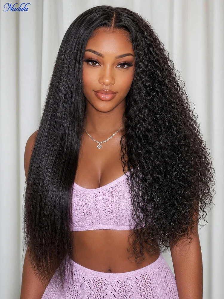 Nadula 2-in-1 Wet and Curly Bye-Bye Slip™ Drawstring Glueless Human Hair Wig 7X5 Pre Cut HD Transparent Lace Front Glueless Wig Ready to Wear Everyday Effortless Wet-to-Dry Transformation 100% Human Hair No Tangle No Shedding 30 Days Free Local Return