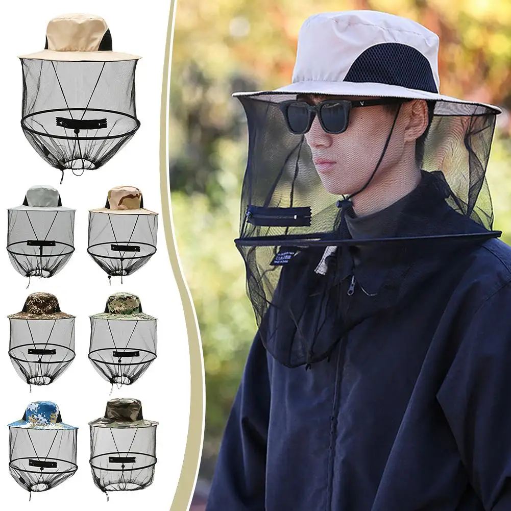 Outdoor Sunscreen Mosquito Hat Insect Bee Protection Cap Foldable Sun-proof Sunshade Hat Net Mesh Insect Proof Cap Unisex