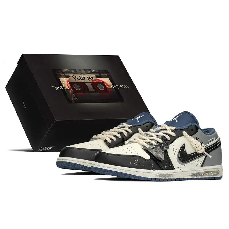 【Настроить】Винтажные баскетбольные кроссовки Air Jordan 1, мужские низкие черные/серые кроссовки 553558 -414