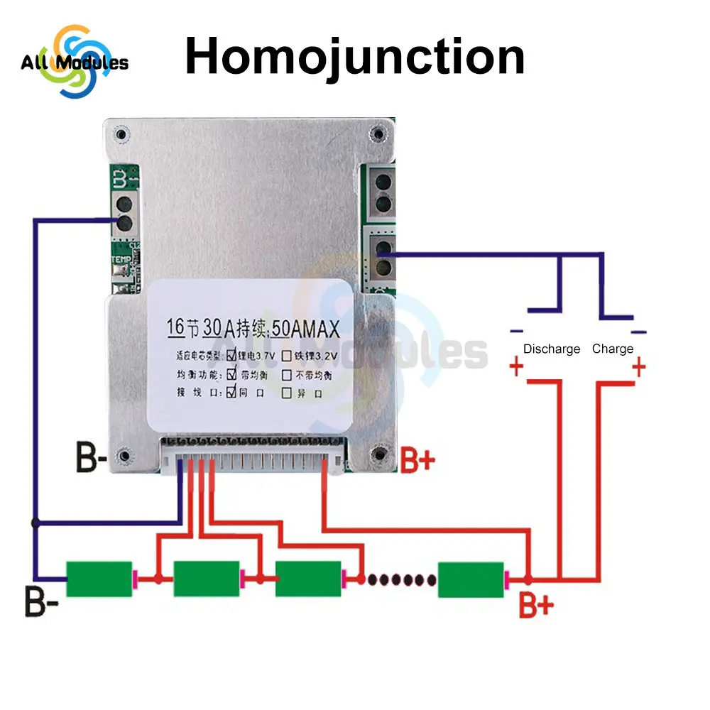 16S 60V 50A BMS Lithium Battery Charger Protection Board with Power Battery Balance Improving Protection Board