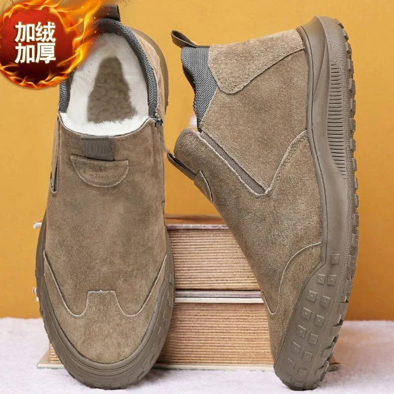 Men's new winter velvet anti slip and wear-resistant workwear shoes  fashionable and thick warm cotton shoes