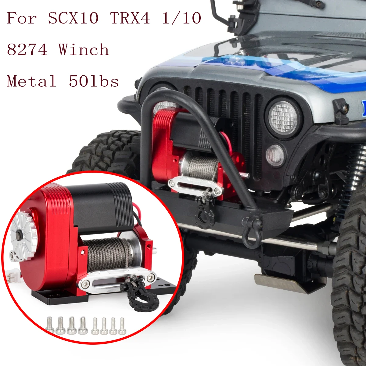 1/10 RC Crawler Metal 8274 Winch – 6-12.4V 50lbs Load Vertical Simulated Winch for SCX10 TRX4 RC4WD Parts