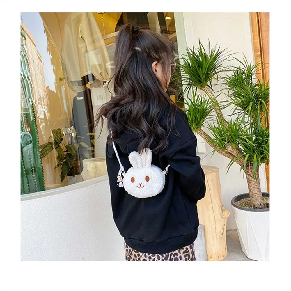 Cute Little Rabbit Kids Plush Drawstring Bag Casual Children Baby Shoulder Bag Sling Bag For Toddler Preschool Kids Gift