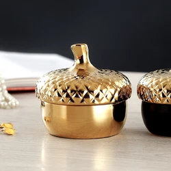 Golden Ceramic Sealing Storage jar Pine Nut Decor Storage Can Jewelry storage box Sugar Spice Pots Ceramic Decor candy jar